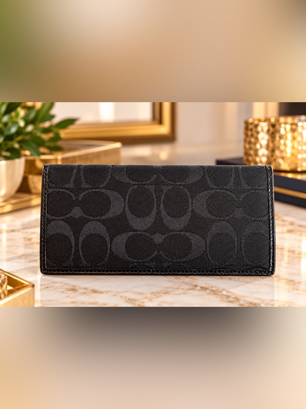 COACH Long Bi-Fold Black Logo Checkbook & Pen Holder / Wallet